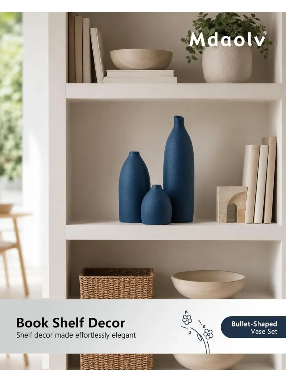 Matte Blue Vase Set Coastal Island Living Room Office Table Fireplace Shelf Deco